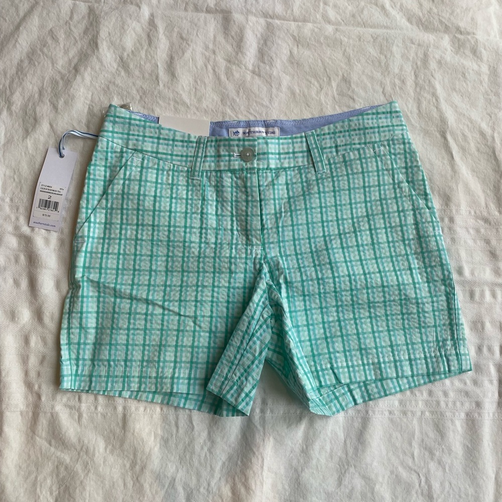 Southern Tide 5” teal gingham shorts size 2